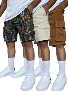 3pcs Men's Casual Cargo Shorts, Breathable Loose Fit Summer Outdoor Multi-Pocket 5 Inch Inseam Shorts - Grey - View 7