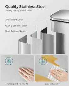 Kitchen Trash Can, 10.5 Gallon (40 L) Garbage Can, Large Step Trash Bin With Lid, Stainless Steel, Soft Close, 15 Trash Bags Included, Silver ULTB540E40 - Silver - View 3