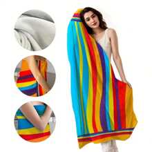 1 szt. Ręcznik plażowy z bawełny w paski tropikalne, szybkoschnący, superchłonny, miękki, w żywych kolorach, odpowiedni na plażę, basen i do łazienki