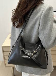 Fashionable Solid Color Strap Design Decoration Large Capacity Women's Bag, Versatile And Simple Crescent Shaped Multi-Purpose Shoulder Bag, Suitable For Shopping, Wallets, Shopping, Young Women, College Students, Newcomers, White-Collar Workers. They Are Very Suitable For Offices, Universities, Work, Business, Commuting, Outdoor Activities, Travel, And Outings