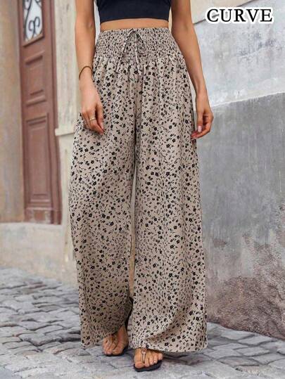 Plus 女士春夏花卉印花阔腿抽绳腰裤