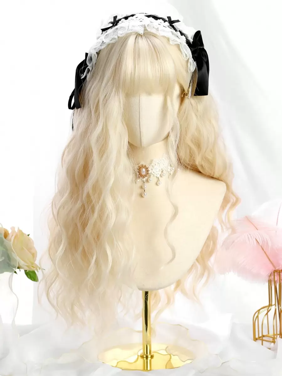 Rollos blancos y dorados tejidos de 28 pulgadas, fibras químicas mecánicas, pelucas resistentes al calor, se pueden usar para fiestas de cosplay, encantadoras y elegantes, lindas y elegantes
