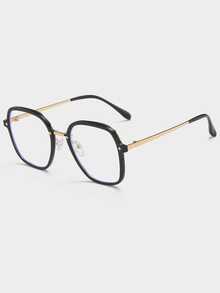 1 Pair Women's Square PC Frame Metal Leg Rivet Detail Non-Prescription Glasses, Suitable For Party, Holiday And Everyday Wear