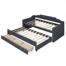 EUROCO Twin Size Upholstery Daybed, Storage Sofa Bed With Drawers And Moveable Twin Trundle Bed For Kids And Adults, No Box Spring Needed, Dark Gray - Grey - View 11