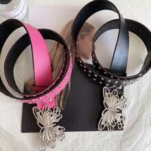 42.5 Inch Hollow Butterfly Belts, Punk Style Versatile Niche Design Leather Belt, New Punk Style Wide Waistband