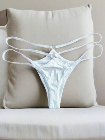 AB. 情趣内衣双腰带扣镂空透视时尚性感纯棉丁字裤带网红透明底口袋设计可装玩具内裤