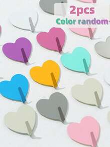 2/3/5 Pcs Pink Heart Shaped Adhesive Hooks, Stainless Steel Hanging Hooks For Girl's Room Decor, Dorm Bathroom Wall