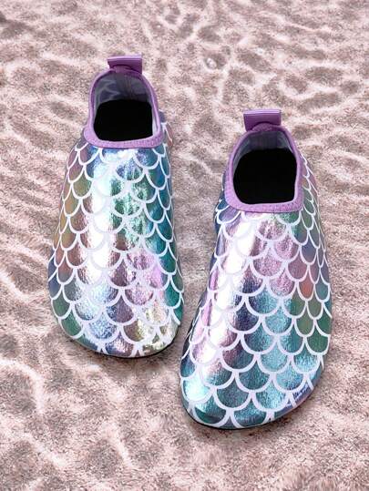 Children's Outdoor Beach Shoes, Girls' Colorful Fish Scale Soft Sole Lightweight Breathable Outdoor Swimming Water Sports Beach Elastic Socks Shoes