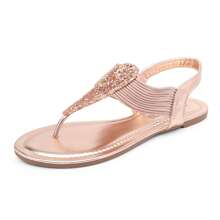 Women's Flip Flops Thong T-Bar Strap Flats Summer Elastic Gladiator Sandals SPPARKLY - Champagne - View 4