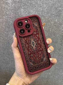复古花纹彩绘凹陷酒红色彩绘加厚穿孔简约防摔厚手机保护壳，适用于iPhone16/iPhone16Pro/iPhone16ProMax/iPhone16Plus、iPhone15XR/7/8、iPhone15ProMax、12PROMAX、13PROMAX、14PROMAX、13、14、11、12P、14P、11P、12P、XS、XR、78P、78GES2，适用于A134G、A22、A21S、A514G、A52、S22 ULTRA、A335G，适用于Redmi10、Redmi Note11 4G、Redmi 11Lite、A53，TPU A14/A23/S23ULTRA、S24， A14、A15、S23、A73、Redmi 手机壳防水防震防刮 - 彩色 - 查看 6