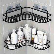 1pc Bathroom Corner Shelf, No Punch Corner Shelf, Bathroom Shelf, No Drilling Metal Storage Rack For Bathroom, Kitchen And Dormitory, Space Saving, Outdoor Storage Cabinet Rack, No Punch Triangle Storage Rack Bathroom Accessories Rack, Wall Mounted Toilet Storage Cabinet, Shampoo, Lotion, Cosmetics Storage Rack, Bathroom Accessories