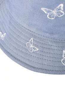 1pc Casual Polyester Embroidered Butterfly Decor Reversible Bucket Hat, UV Protection, Fashion & Versatile For Men & Women