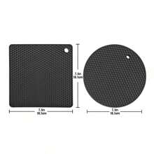 1pc Silicone Heat Resistant Mat Set, Round And Square, Dishwasher Safe, Easy To Clean - Black - View 6