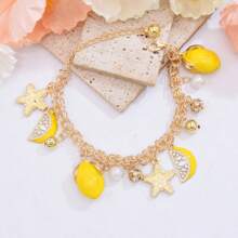 1 pièce Accessoire de chaîne de cheville avec étoile de mer et citron, style bohème pour femme, parfait pour les vacances d'été à la plage