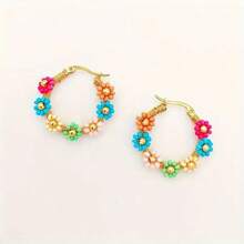 1 Pair Bohemian Style Floral Earrings, High-End Lightweight Luxury Stainless Steel Hoop Earrings, Anniversary/Birthday Gift