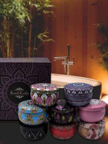 4pcs/Set Scented Candles, Variety Of Fragrances Include Vanilla, Jasmine, White Musk, Rose, Sandalwood, Black Cherry, Lemongrass, Suitable For Wedding, Birthday, Festivals, Home, Hotel Decoration, Creative Gift Box For Friends & Family, Retro Pattern Design, Soy Wax
