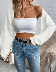 GoyRrbay Womens Long Sleeve Open Front Knit Crop Bolero Cardigan Sweater Shrug For Dress - Gạo trắng - Xem 4