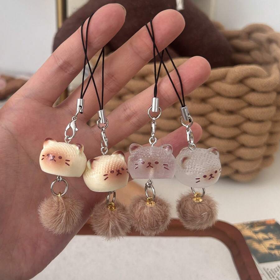 [Set da 4 pezzi] Ciondolo carino in peluche a forma di gattino, catena per cellulare, portachiavi, accessori per borse, regalo per la fidanzata, accessori per auto di coppia, accessori per borse stile gotico Y2K, cordini con porta badge, accessori per auto, ciondoli per borse, regali di Natale, regali per insegnanti e sorelle
