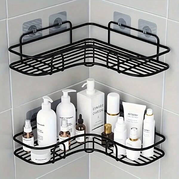1pc Bathroom Corner Shelf, No Punch Corner Shelf, Bathroom Shelf, No Drilling Metal Storage Rack For Bathroom, Kitchen And Dormitory, Space Saving, Outdoor Storage Cabinet Rack, No Punch Triangle Storage Rack Bathroom Accessories Rack, Wall Mounted Toilet Storage Cabinet, Shampoo, Lotion, Cosmetics Storage Rack, Bathroom Accessories