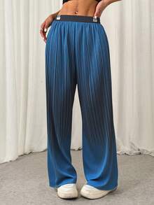 Pantalones de pierna ancha y cintura alta - Azul y blanco - Ver 5