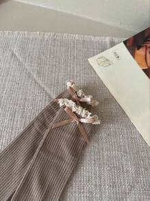 1/2 双女孩卡其色蕾丝边、荷叶边、蝴蝶结丝带、柔软针织面料、Ins 风格、公主、直筒长袜，适合派对、度假、休闲、学校、春夏、儿童礼物 - 卡其色 - 查看 5