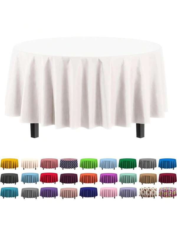 1 pièce Nappe en plastique jetable ronde de 84 pouces, parfaite pour mariage, fête, anniversaire, rassemblement de restaurant, décoration de vacances - couleur aléatoire (blanc, noir, rose, rouge, café, vert)