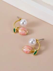 全新浪漫可爱性感粉色郁金香女士耳环，简约设计，高品质时尚耳钉