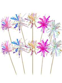 10/30/50/100Pcs Happy Birthday Cake Toppers, Foil Firework Cupcake Toppers, Sparkle Tinsel Cake Toppers Cocktail Food Toothpick For Birthday Wedding Graduation Party Supplies