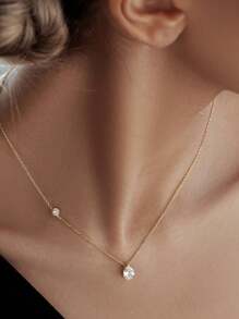 1 件时尚欧美简约 S925 纯银水滴方晶锆石吊坠项链，适合女性、度假、约会、日常佩戴、周年纪念、节日、开斋节礼物 - 金色 - 查看 1