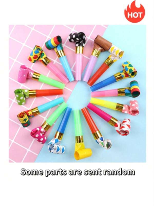10pcs/24pcs/50pcs (Random Color) Party Noise Maker, Paper Blowing Horn Whistle For Party, Birthday Party, Whistle Auxiliary Tool, Music Summer Party Supplies, Birthday Party Anniversary Party Bar Clown Nose Props, Christmas Surprise Gifts, Parent-Child Gifts