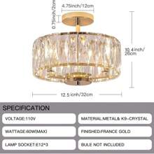 Gold Crystal Semi Flush Mount Chandeliers, 12.5" K9 Chandeliers 3-Light Ceiling Metal Pendant Fixture G9 Base For Living Room Bedroom Kitchen Island Hallway Dining & Brass Finish,K9 Crystal Gold Chandelier Ceiling Lighting ,Lamp Living Room Bedroom Simplicity Modern Crystal Ceiling Chandelier,Ceiling Light Chandeliers Round Shape Ceiling Lights Chrome Finish Ceiling Gold/French Gold/Argent ﻿ - Vàng Pháp - Xem 7