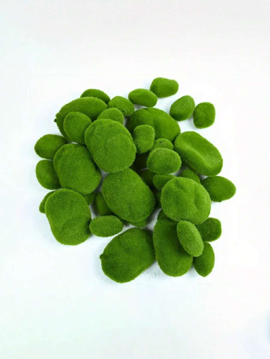 5 件 4 种尺寸人造苔藓岩石装饰、绿苔球、苔藓石、绿苔覆盖石、假苔藓装饰，用于插花、仙女花园和工艺品 - 綠色 - 查看 1