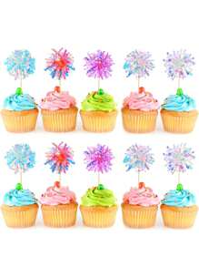 10/30/50/100Pcs Happy Birthday Cake Toppers, Foil Firework Cupcake Toppers, Sparkle Tinsel Cake Toppers Cocktail Food Toothpick For Birthday Wedding Graduation Party Supplies
