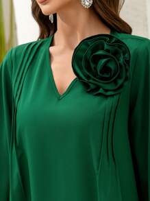 Damen Retro Lässig Kleid, Frühlings- und Sommerkleidung für Frauen handgefertigt mit großen Blumen, elegante weite Ärmel geeignet für Frühlingskleider in luftiger Passform