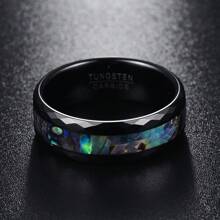 8mm Abalone Shell Tungsten Rings For Men Women Black Wedding Bands Faceted Edge Comfort Fit Size 5-14