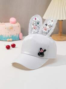 1pc Adjustable Children Rabbit Design Cute Duck Bill Cap, Adorable Baseball Hat For Girls, Suitable For Everyday Wear - Bunny Baseball Cap - View 3