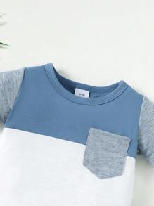 Baby & Toddler Boys' Summer Casual Round Neck Patchwork Bodysuit Set - Blue - View 3