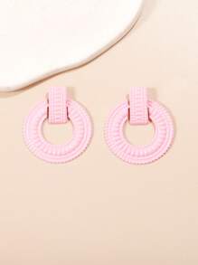 1 Pair Fashionable Minimalist Geometric Hollow Alloy Large Hoop Earrings, Tassel Design Metal Round Earrings, Exaggerated Versatile - Pair Of Round Earrings - View 19