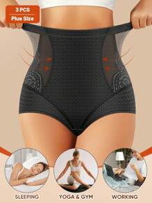 MEIYATING 3 pièces/pack Culotte triangle respirante à taille haute avec contrôle du ventre et garniture en dentelle, grande taille, pour l'été