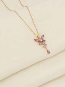 1pc Stainless Steel 18K Plated Butterfly Pendant Necklace, Fashion French Chic Ins Style Suitable For Party, Date, Office Wear