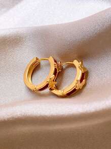 1 对 Encore 红色蝴蝶环状耳环，复古香港风格奢华耳环