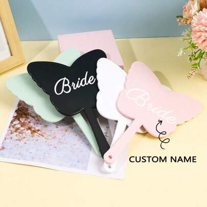 1pc Customized Name Butterfly Handheld Makeup Mirror, Girl's Vanity Mirror With Hole For Hanging, Portable For Touch Up