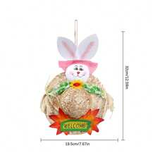 Easter Welcome Door Wreath 3D Bunny Straw Hat Hanging Ornaments For Shop Home Party Garden - Pink - View 8