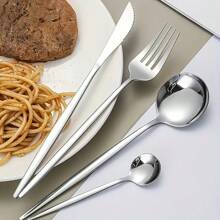 24-Piece Stainless Steel Portuguese Tableware Set, Including Steak Knife, Fork, Spoon, Dessert Spoon, For Home And Restaurant Dining