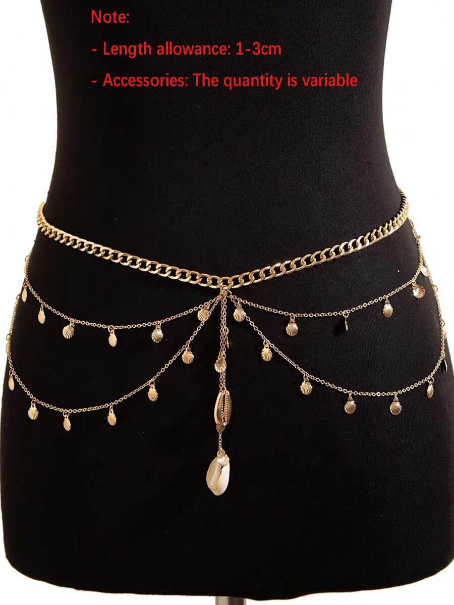 Handmade Shell Chain Tassel Waist Belt, Boho Style For Beach, Party, Daily Wear, Holiday Gift (Hand-Made With Slight Variations) - Yellow Gold - View 1