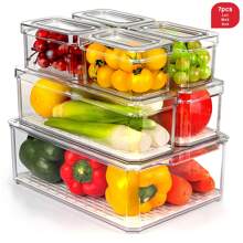 THELIFE 14/7 Stücke stapelbare Aufbewahrungsbehälter-Set für den Kühlschrank, mehrstufige Kühlschrankaufbewahrungsboxen mit Deckel und Abtropfplatte für Obst, Gemüse, Snacks, geeignet für Kühlschrank, Schränke & Schubladen, tolles Geschenk