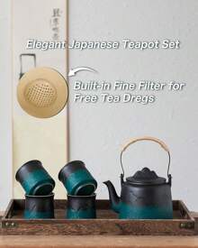 Vintage Japanese Tea Set, 33.8 Oz Gradient Embossed Ceramic Japanese Teapot With Built-In Strainer For Tea Steeper, Black & White