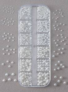 Caja con perlas medias blancas de 1,5/2/2,5/3/4/5 mm de espesor para decoración de uñas DIY y uso profesional, maquillaje facial y manualidades - Blanco - Ver 1