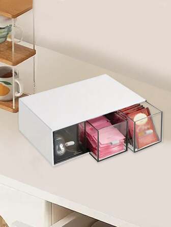 1 pieza Organizador de bolsitas de té, caja de té apilable con 3 cajones, soporte de plástico para bolsitas de té para la cocina, despensa, gabinete, mostrador, organizadores y almacenamiento de cocina multifuncionales, organizador del hogar