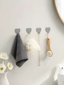 2/3/5 Pcs Pink Heart Shaped Adhesive Hooks, Stainless Steel Hanging Hooks For Girl's Room Decor, Dorm Bathroom Wall